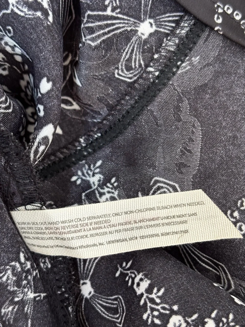 Free People Beauty Sleep Satin Pajama Top Floral Bow Print Black Small New